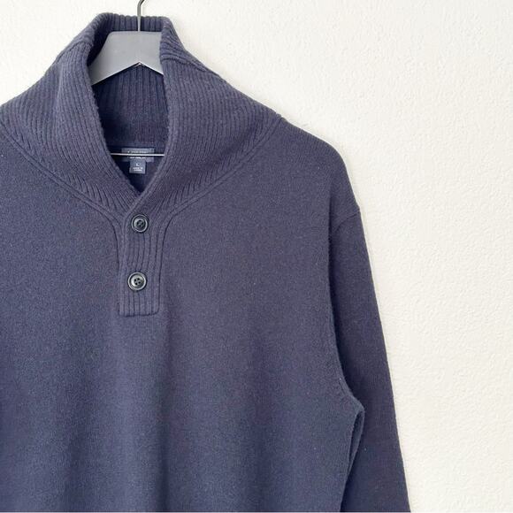 J. Crew Sweater‎ Mens 100% Lambs Wool Button Cowl Neck Navy Cozy Casual Large - Picture 2 of 7